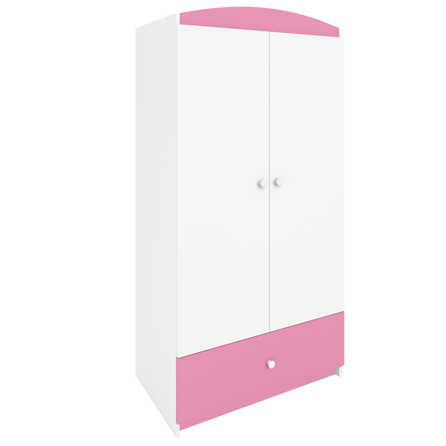 Babydreams Kleiderschrank, 2 Türen, 1 Schublade - weiß und rosa Laminat