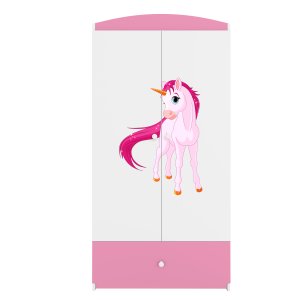 Babydreams garderobeskab til brn med enhjrning, m. 2 lger, 1 skuffe - hvid og lyserd laminat