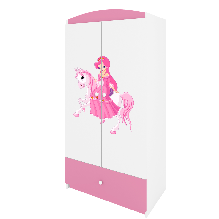 Babydreams garderobe for barn med prinsesse p hest, m. 2 drer, 1 skuff - hvit/rosa laminat