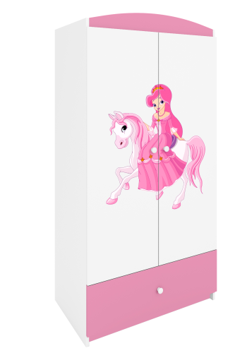 Babydreams garderobe for barn med prinsesse p hest, m. 2 drer, 1 skuff - hvit/rosa laminat