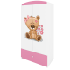 Babydreams garderobe for barn m. bamse m. blomster, m. 2 drer, 1 skuff - hvit/rosa laminat