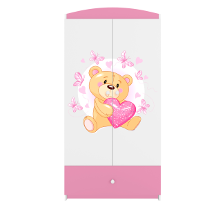 Babydreams garderobeskab til brn m bamse m sommerfugle, m. 2 lger, 1 skuffe - hvid/lyserd laminat