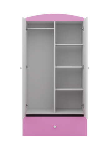 Babydreams garderobe for barn med bl bamse, m. 2 drer, 1 skuff - hvit og rosa laminat