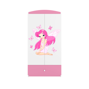 Babydreams garderobeskab til brn m. fe med sommerfugle, m. 2 lger, 1 skuffe - hvid/lyserd laminat