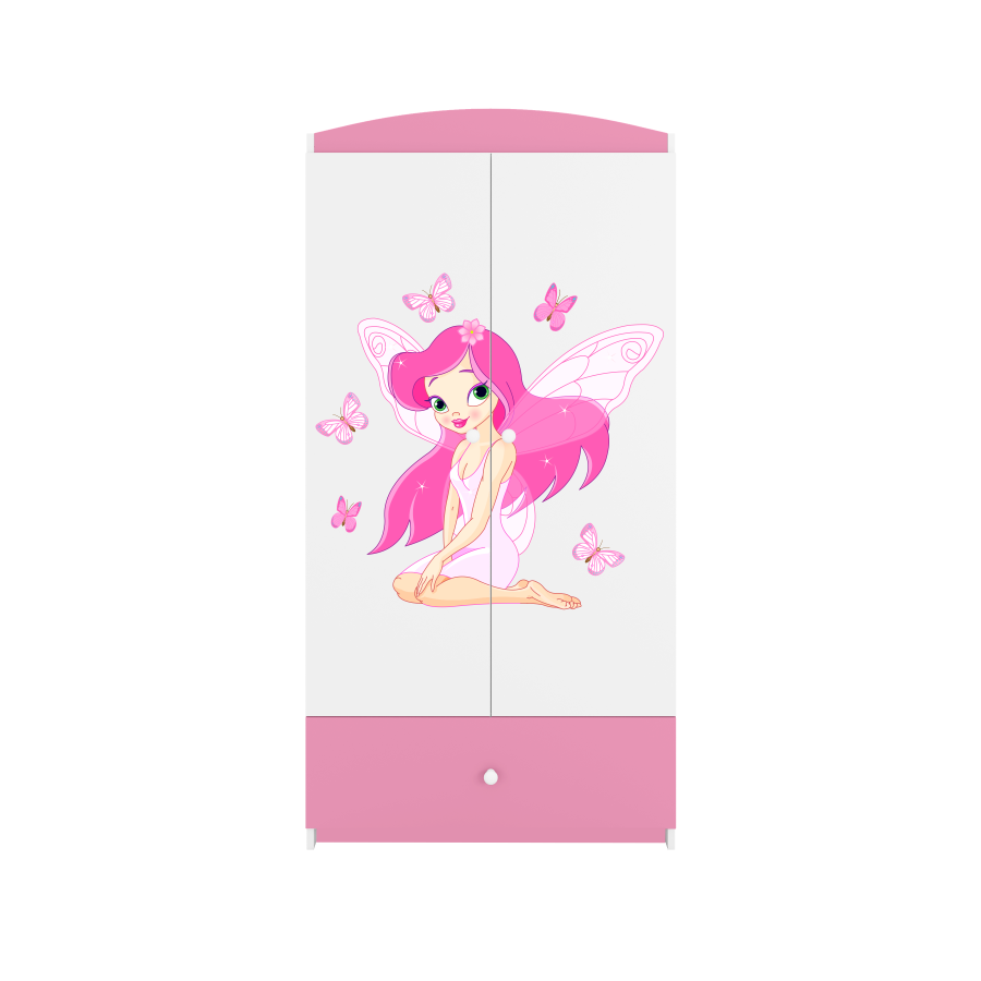 Babydreams garderobe for barn m. fe med sommerfugler, m. 2 drer, 1 skuff - hvit/rosa laminat