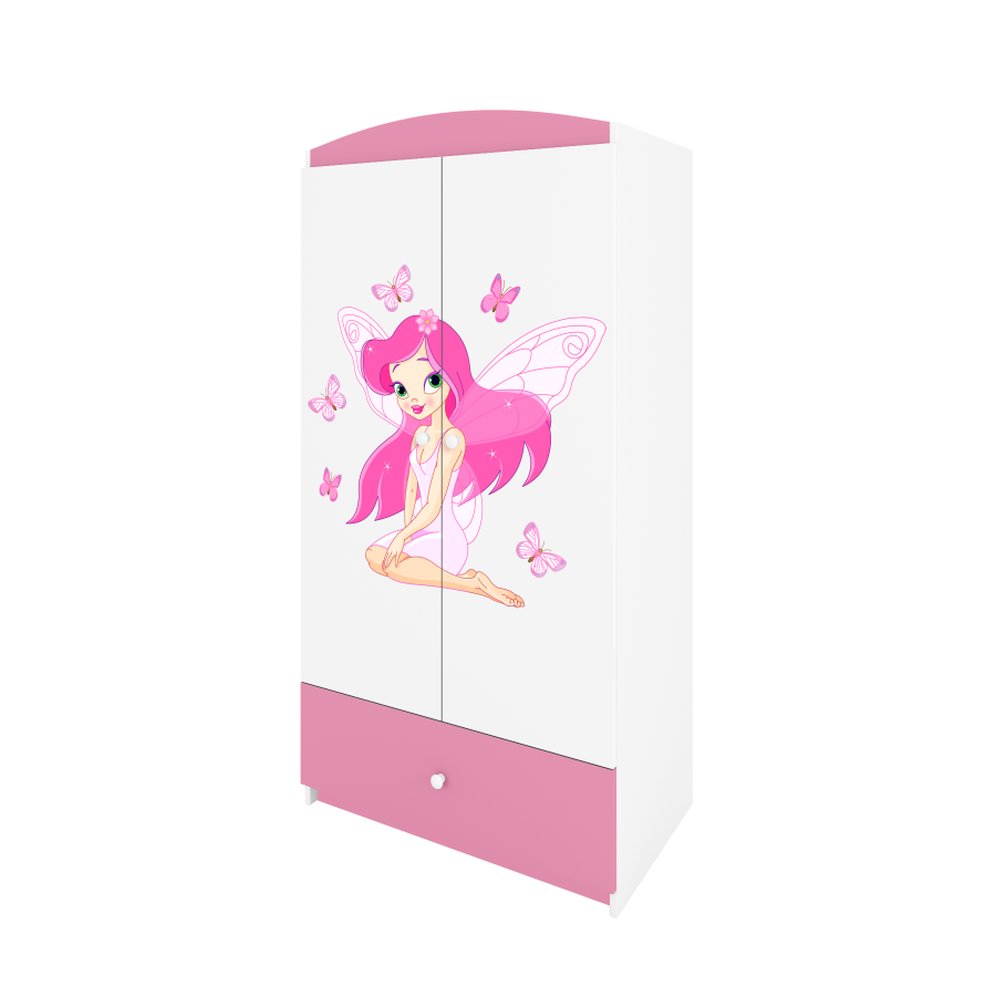 Babydreams garderobe for barn m. fe med sommerfugler, m. 2 drer, 1 skuff - hvit/rosa laminat