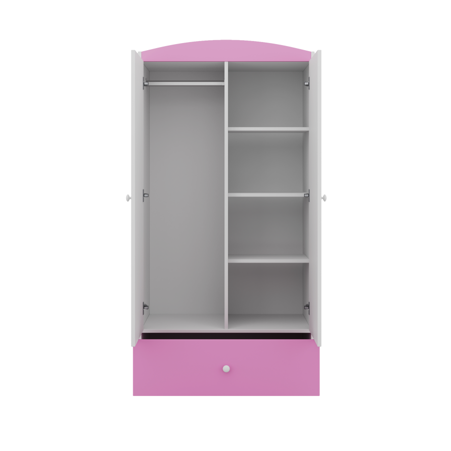 Babydreams garderobe for barn m. fe med sommerfugler, m. 2 drer, 1 skuff - hvit/rosa laminat