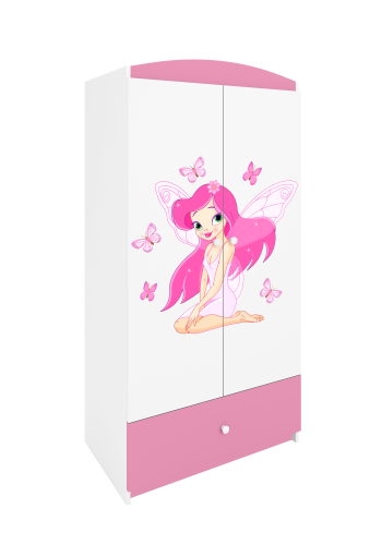 Babydreams garderobe for barn m. fe med sommerfugler, m. 2 drer, 1 skuff - hvit/rosa laminat
