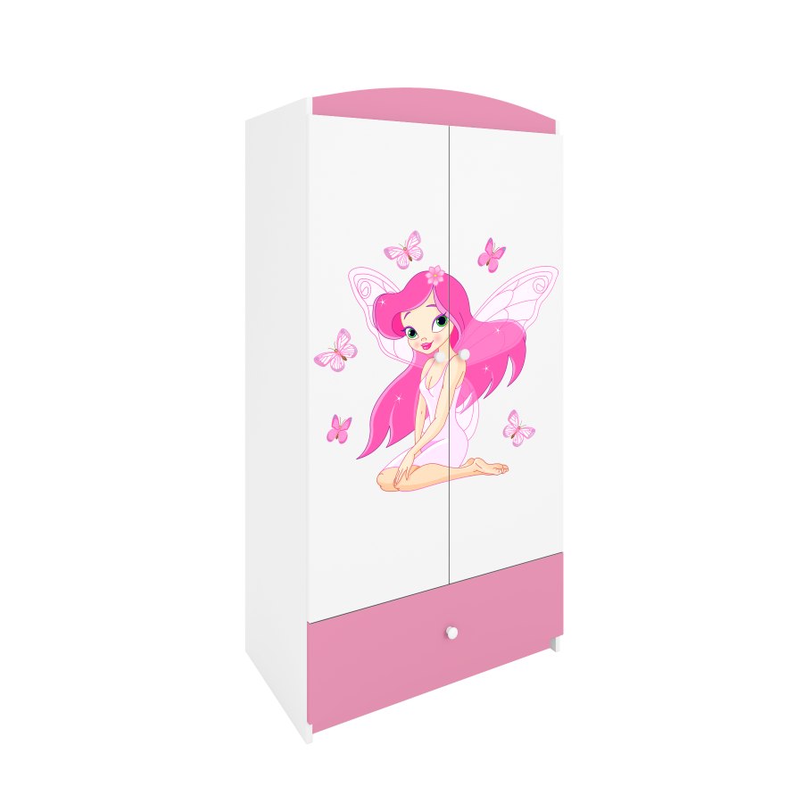 Babydreams garderobe for barn m. fe med sommerfugler, m. 2 drer, 1 skuff - hvit/rosa laminat
