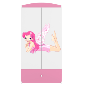 Babydreams garderobeskab til brn med fe med vinger, m. 2 lger, 1 skuffe - hvid og lyserd laminat