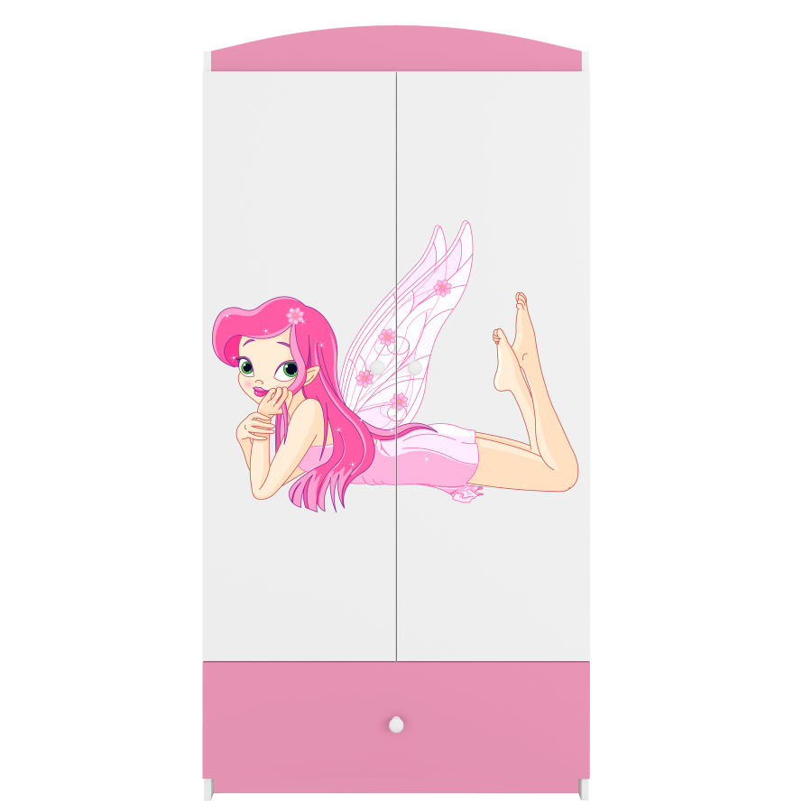 Babydreams garderobe for barn med fe med vinger, m. 2 drer, 1 skuff - hvit og rosa laminat