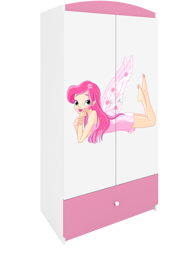 Babydreams garderobe for barn med fe med vinger, m. 2 drer, 1 skuff - hvit og rosa laminat