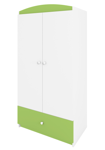 Babydreams Kleiderschrank, 2 Türen, 1 Schublade - weißes und grünes Laminat
