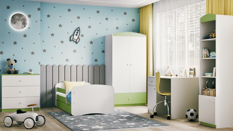 Babydreams Kleiderschrank, 2 Türen, 1 Schublade - weißes und grünes Laminat