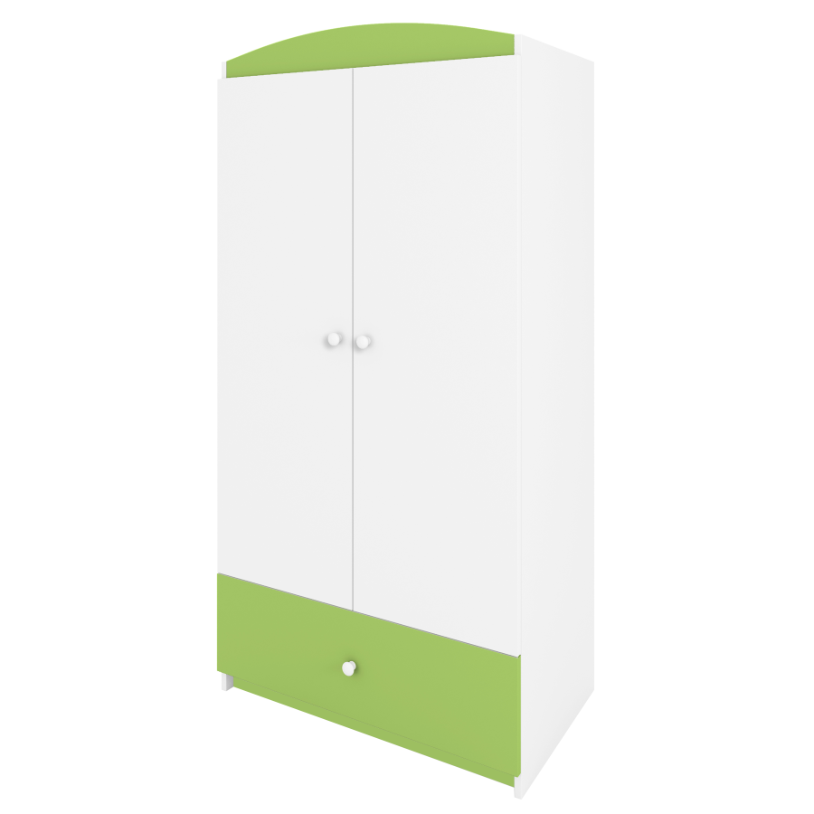 Babydreams Kleiderschrank, 2 Türen, 1 Schublade - weißes und grünes Laminat
