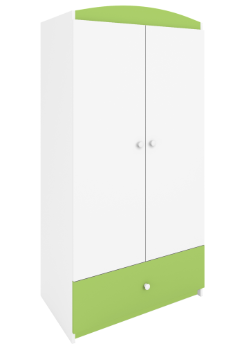 Babydreams Kleiderschrank, 2 Türen, 1 Schublade - weißes und grünes Laminat