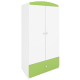 Babydreams Kleiderschrank, 2 Türen, 1 Schublade - weißes und grünes Laminat