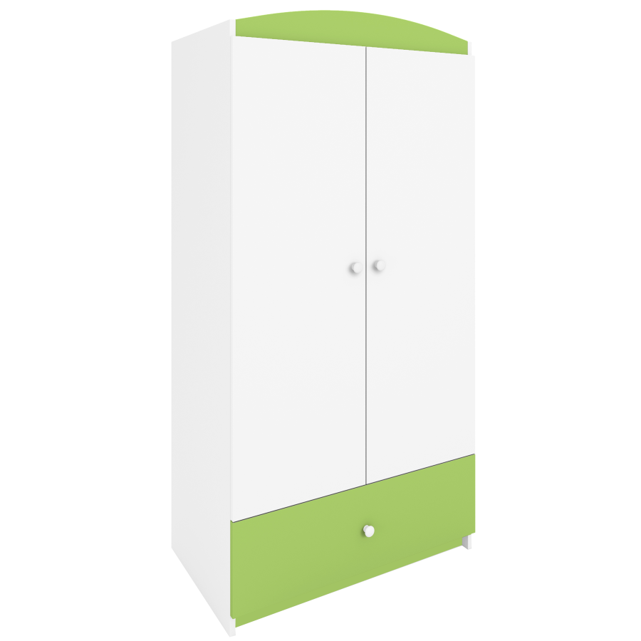 Babydreams Kleiderschrank, 2 Türen, 1 Schublade - weißes und grünes Laminat