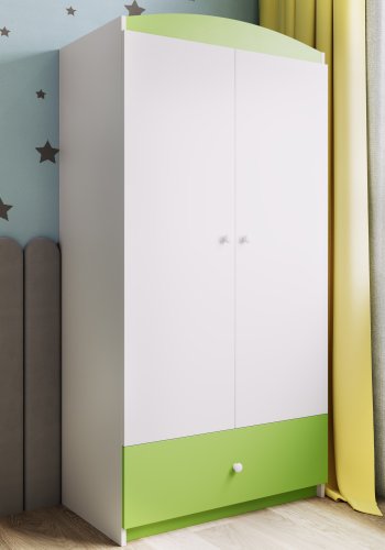 Babydreams Kleiderschrank, 2 Türen, 1 Schublade - weißes und grünes Laminat