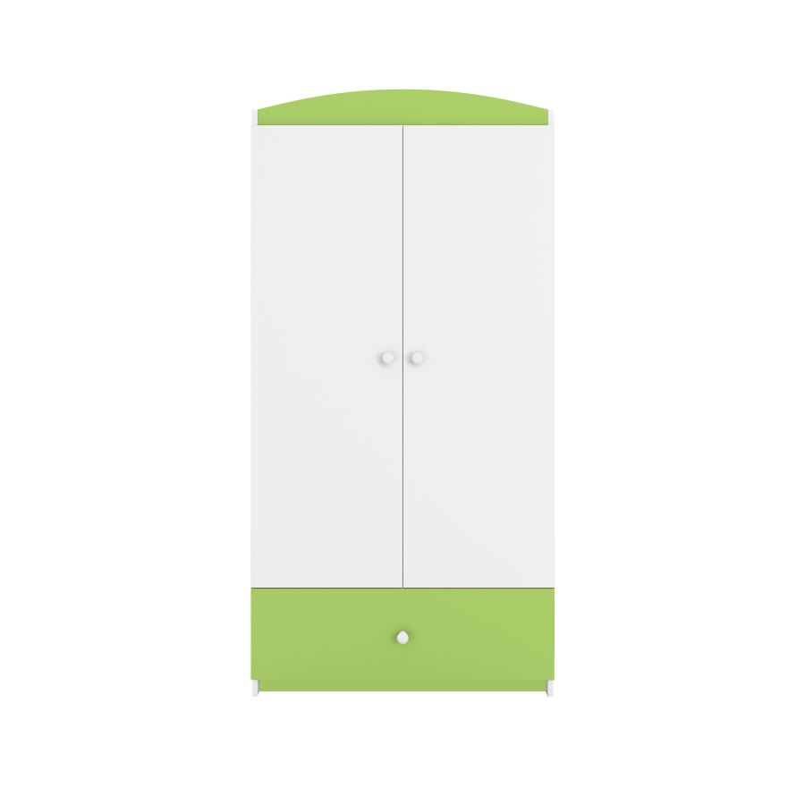 Babydreams Kleiderschrank, 2 Türen, 1 Schublade - weißes und grünes Laminat