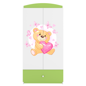 Babydreams garderobeskab til brn m. bamse m. sommerfugle , m. 2 lger, 1 skuffe - hvid/grn laminat