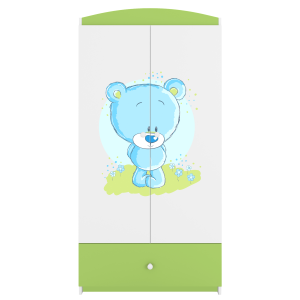 Babydreams garderobeskab til brn med bl bamse , m. 2 lger, 1 skuffe - hvid og grn laminat