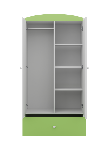 Babydreams garderobe for barn med elefant, m. 2 drer, 1 skuff - hvit og grnn laminat