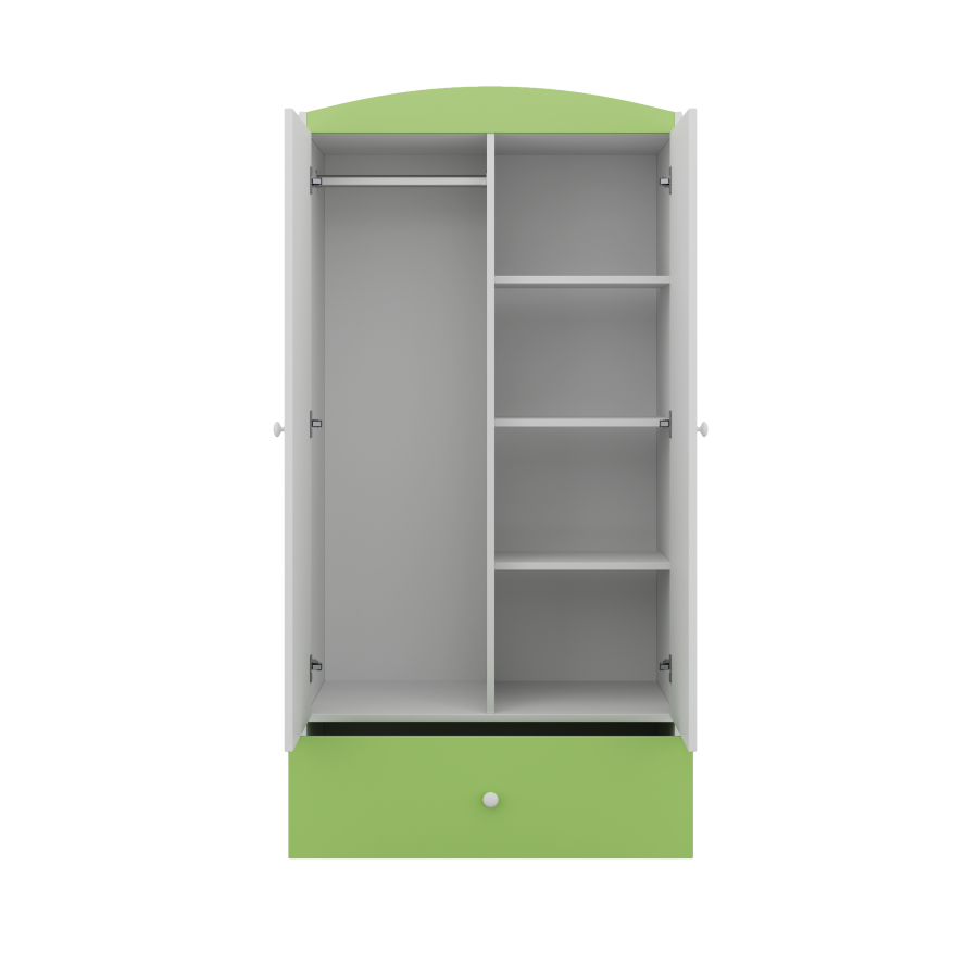 Babydreams garderobe for barn med elefant, m. 2 drer, 1 skuff - hvit og grnn laminat