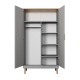 KOCOT Denver Kleiderschrank, mit 2 Türen, 4 Einlegeböden und 1 Kleiderstange - graue und natürliche Hickory-Spanplatte