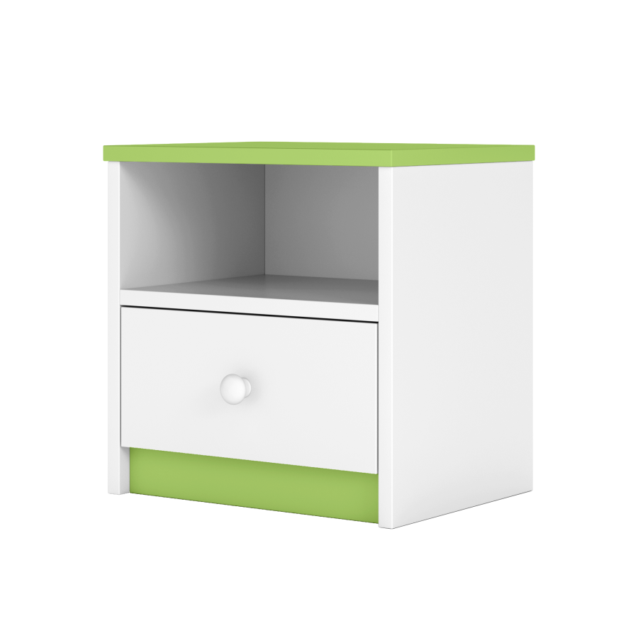 Babydreams Nachttisch für Kinder, mit 1 Fach und 1 Schublade - weiß und grün Laminat (39,5x30,5)