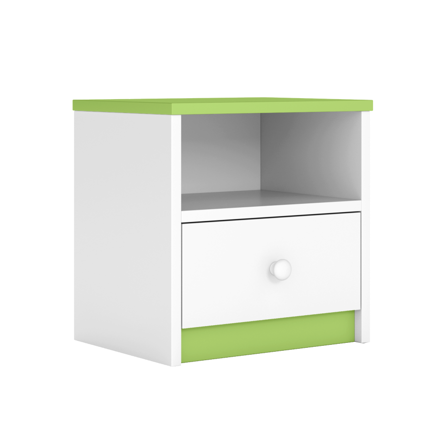 Babydreams Nachttisch für Kinder, mit 1 Fach und 1 Schublade - weiß und grün Laminat (39,5x30,5)