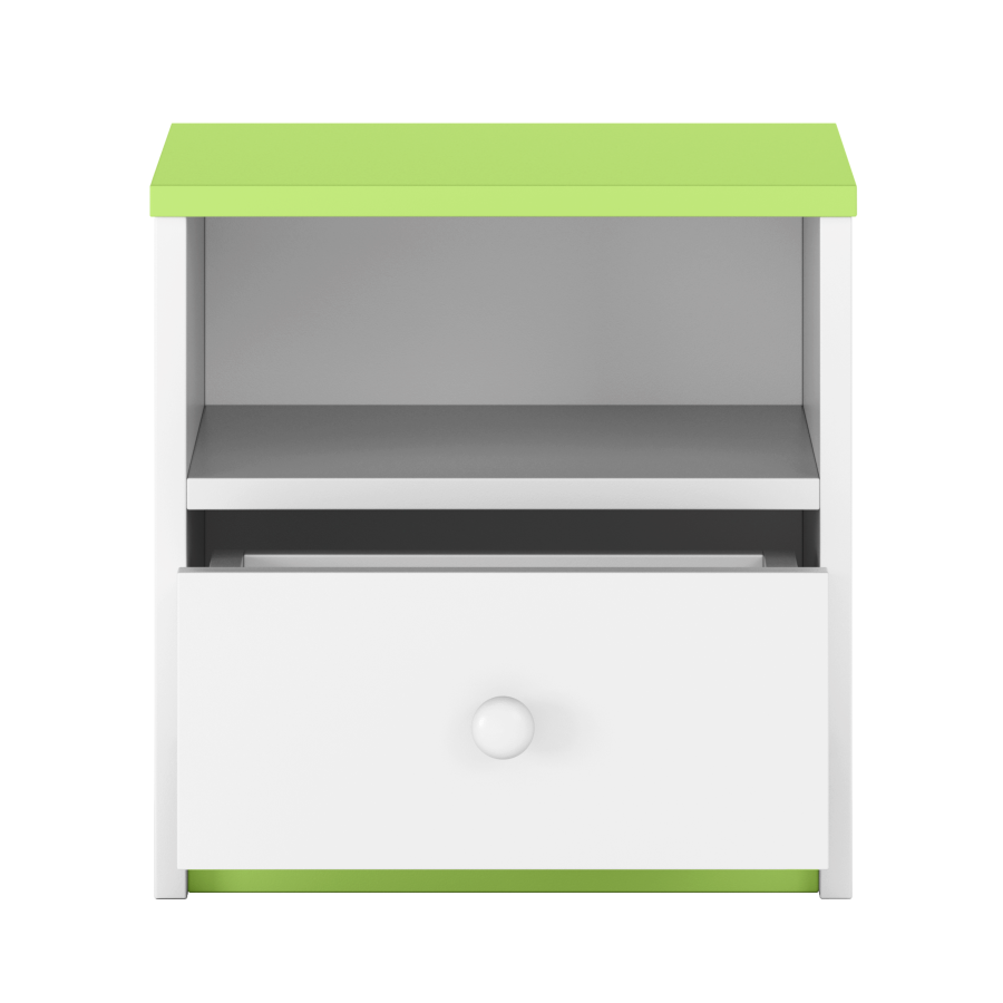 Babydreams Nachttisch für Kinder, mit 1 Fach und 1 Schublade - weiß und grün Laminat (39,5x30,5)