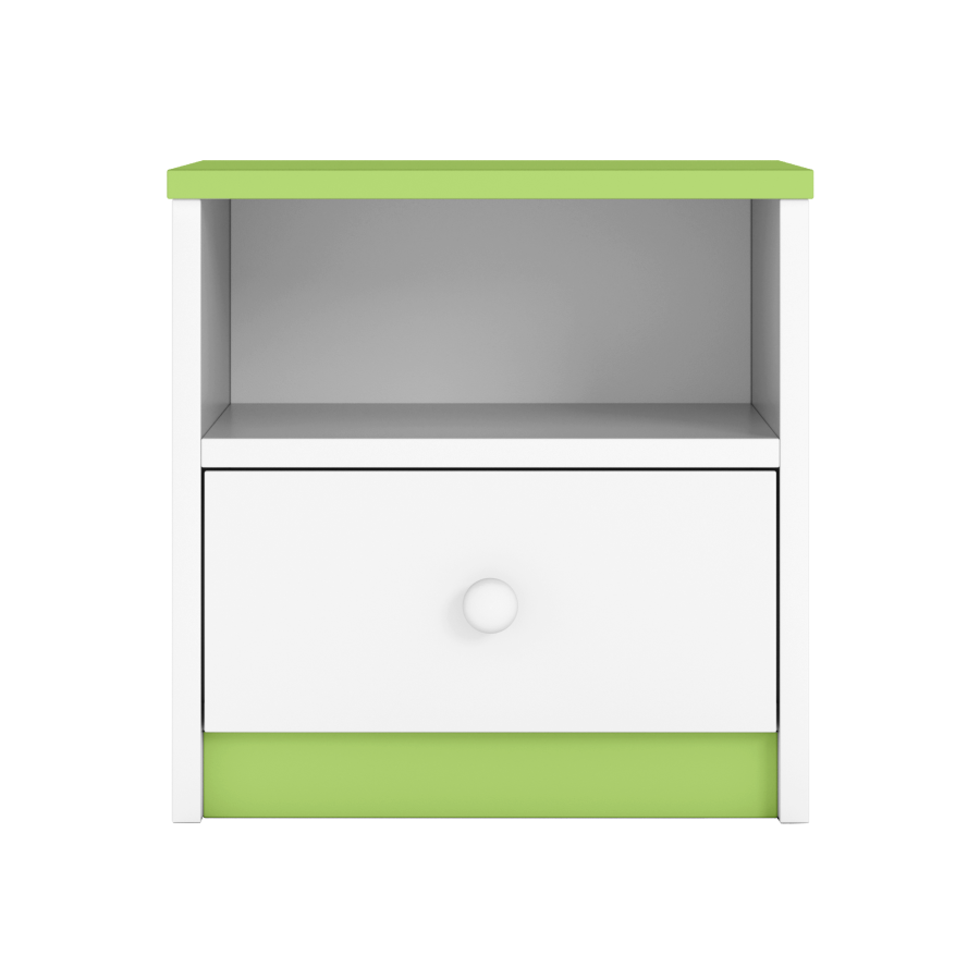 Babydreams Nachttisch für Kinder, mit 1 Fach und 1 Schublade - weiß und grün Laminat (39,5x30,5)