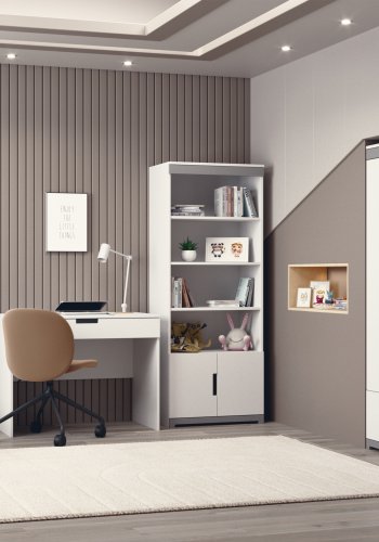 Tomi garderobe for barn, m. 2 drer, 1 hengestang og 1 skuff - hvit laminat og MDF