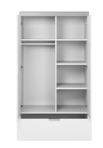 Tomi garderobe for barn, m. 2 drer, 1 hengestang og 1 skuff - hvit laminat og MDF