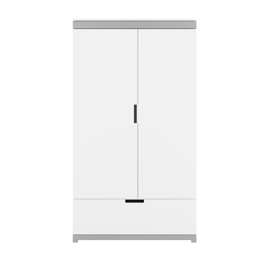 Tomi garderobe for barn, m. 2 drer, 1 hengestang og 1 skuff - hvit laminat og MDF