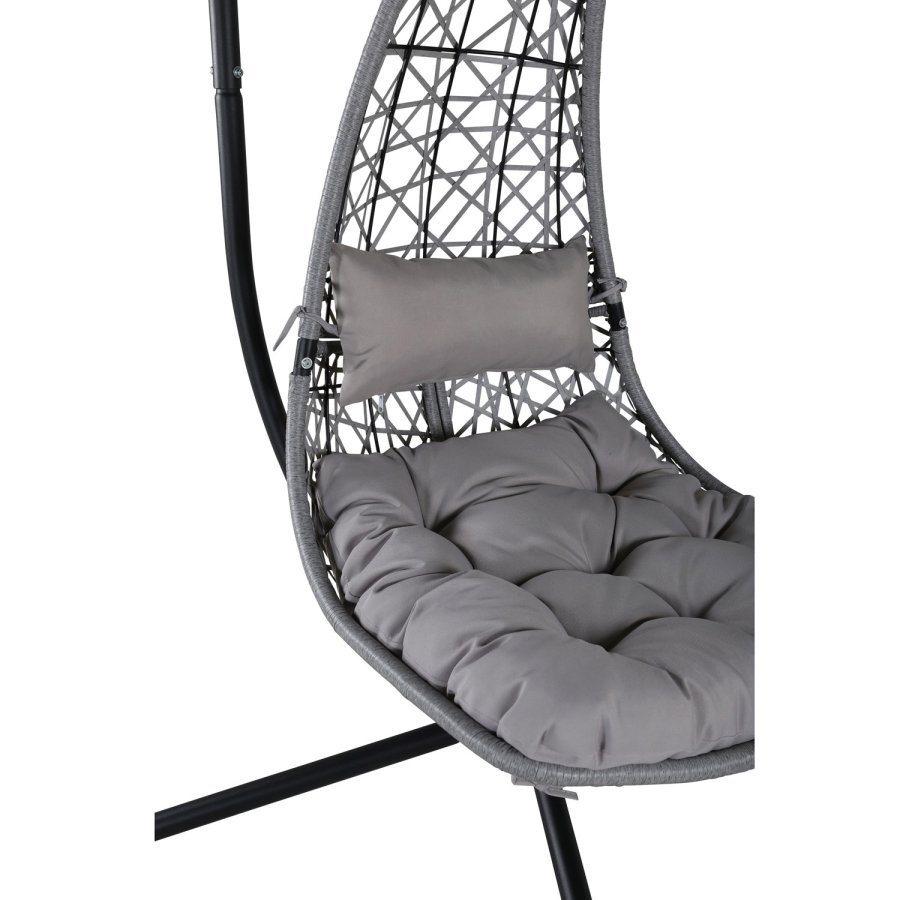 VENTURE DESIGN Edinburgh Hängesessel, mit Kissen – graues Polyester und Polyrattan, schwarzes Aluminium