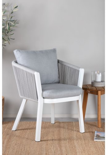 VENTURE DESIGN Virya hagestol, med armlener og puter - grtt stoff, grtt tau, hvit aluminium