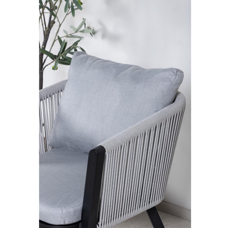 VENTURE DESIGN Virya hagestol, med armlener og puter - grtt stoff, grtt tau, svart aluminium