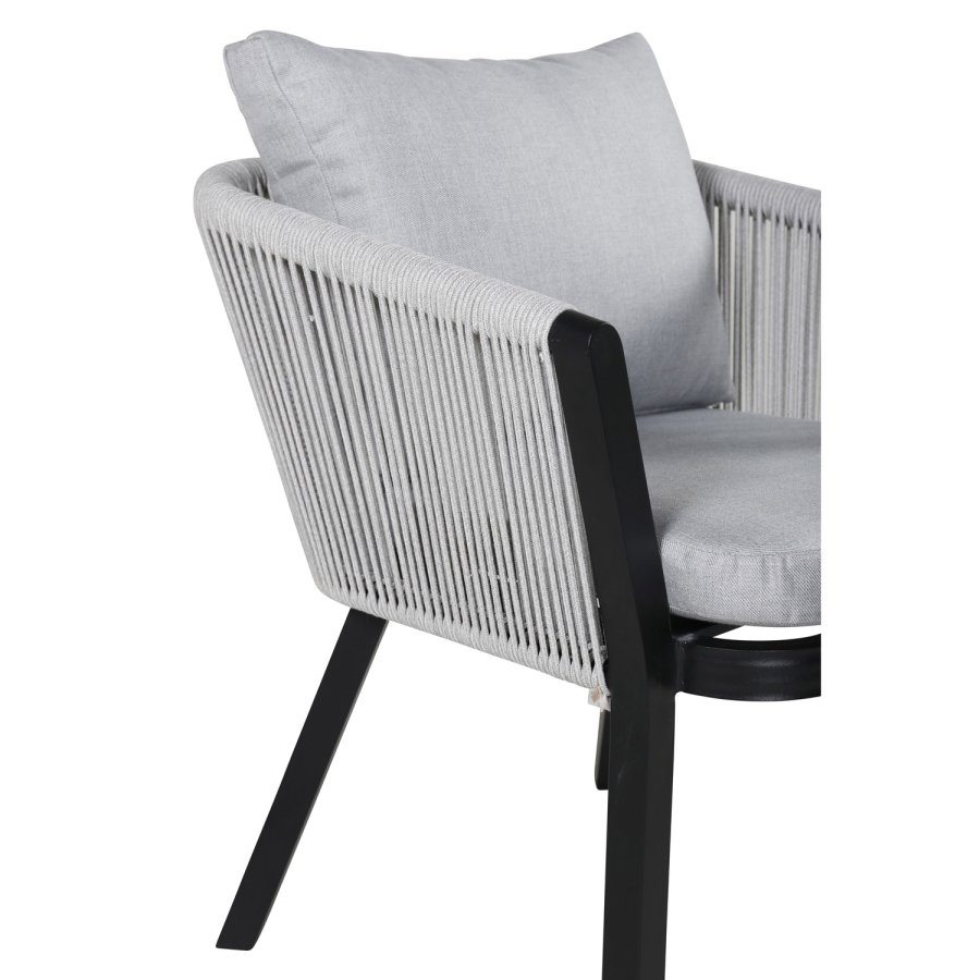 VENTURE DESIGN Virya hagestol, med armlener og puter - grtt stoff, grtt tau, svart aluminium