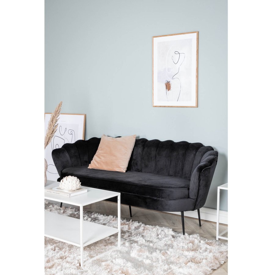 VENTURE DESIGN Calais 3-seters sofa - sort velour og sort metall