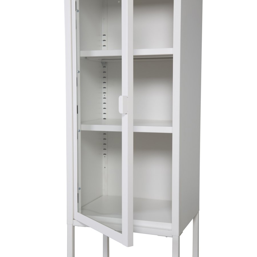 VENTURE DESIGN High Thin skab, m. 1 lge og 3 hylder - glas og hvid stl