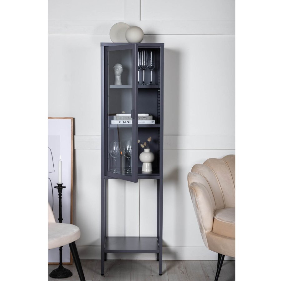 VENTURE DESIGN High Thin skab, m. 1 lge og 3 hylder - glas og gr stl