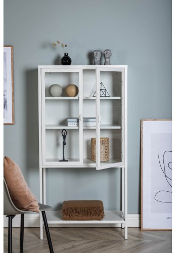 VENTURE DESIGN High Wide skap, m. 2 drer og 3 hyller - glass og hvitt stl