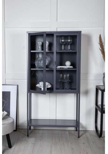 VENTURE DESIGN High Wide skab, m. 2 lger og 3 hylder - glas og grt stl