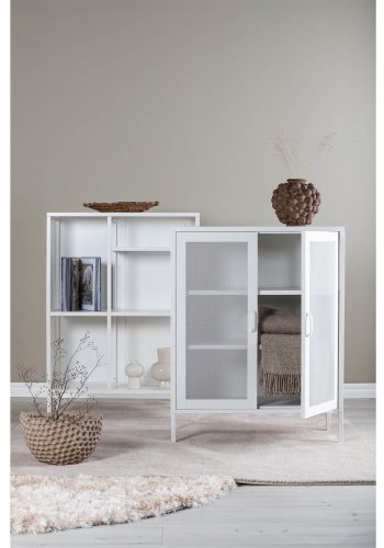 VENTURE DESIGN Lavt skap, m. 2 nettingdrer og 2 hyller - hvitt stl