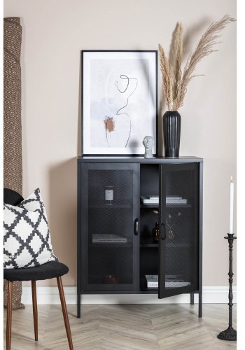 VENTURE DESIGN Low skab, m. 2 mesh lger og 2 hylder - sort stl