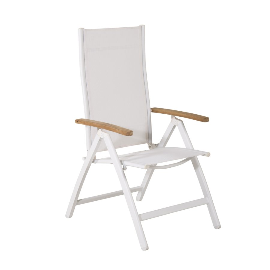 VENTURE DESIGN Panama Light 5 pos. hagestol, med armlener - hvit tekstilene og aluminium, naturlig teak