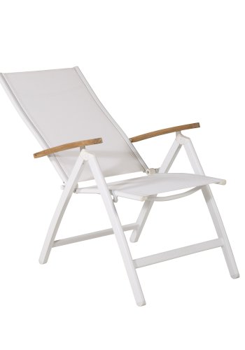 VENTURE DESIGN Panama Light 5 pos. hagestol, med armlener - hvit tekstilene og aluminium, naturlig teak