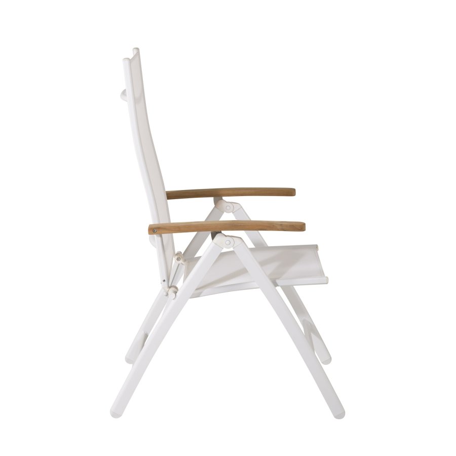 VENTURE DESIGN Panama Light 5 pos. hagestol, med armlener - hvit tekstilene og aluminium, naturlig teak